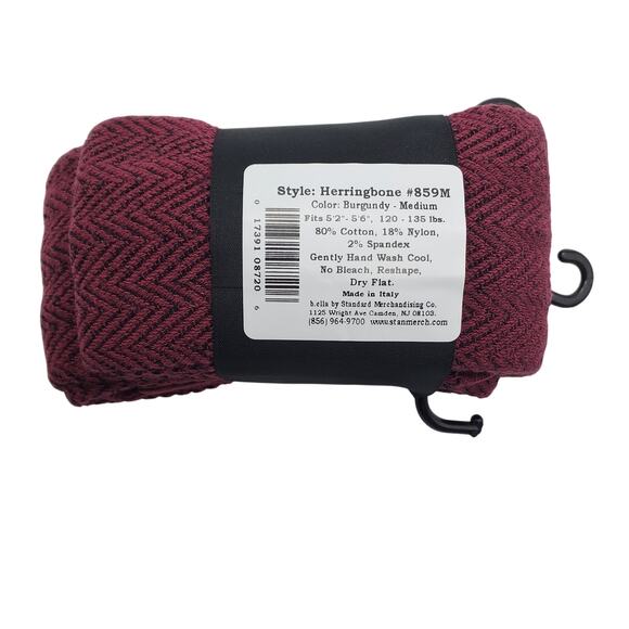 Italian 80% Cotton Tights Medium Burgundy Herringbone Wine B.ella New Hosiery - Picture 4 of 5